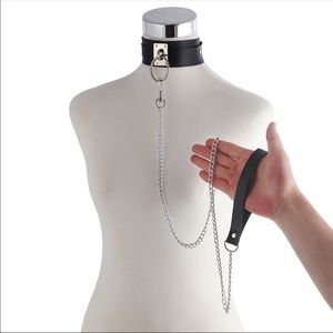 Black Leather Metal Cosplay Leash with Chain